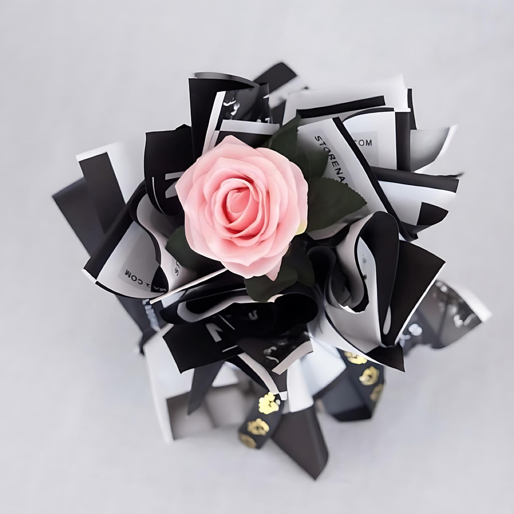 Chic Monochrome Table Centerpiece – Pink Rose Arrangement