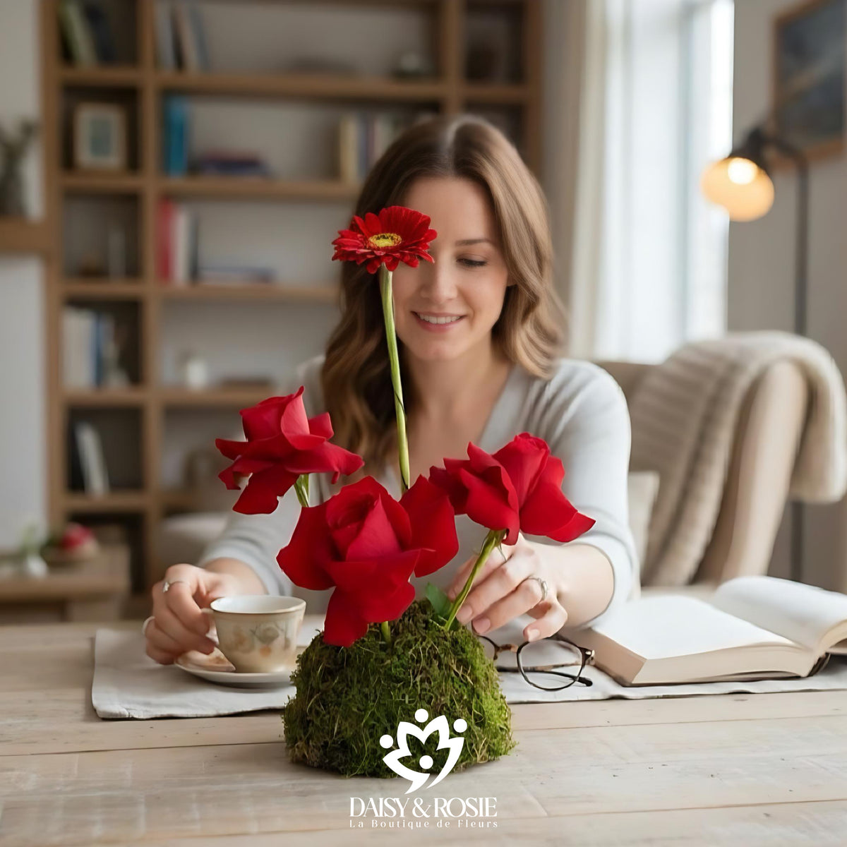 The Coze Red & Moss Botanical Centerpiece