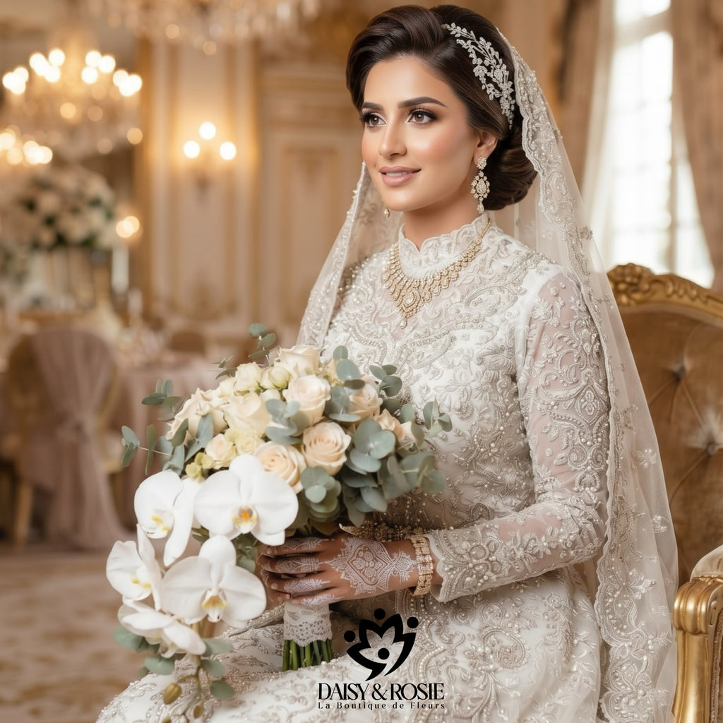 Royal Cascade White Rose & Orchid Bridal Bouquet