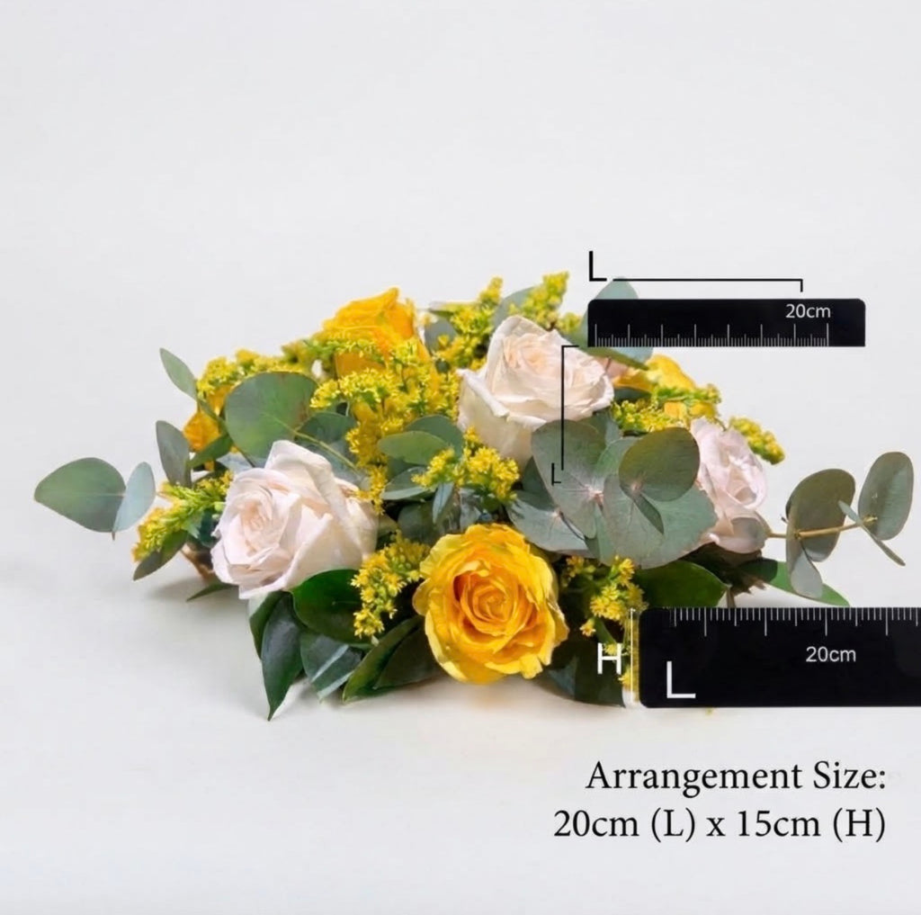 Rose Floral Arrangement with Goldenrod and Eucalyptus