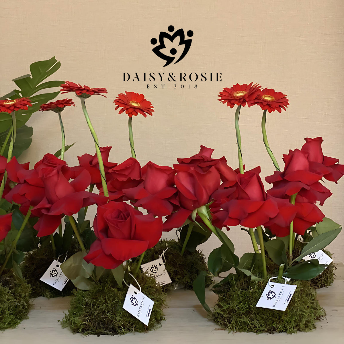 The Coze Red & Moss Botanical Centerpiece