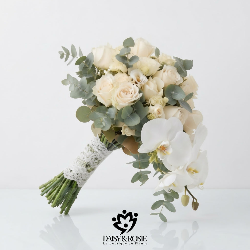 Royal Cascade White Rose & Orchid Bridal Bouquet