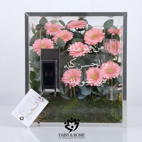 Acrylic Smart Lock Flower Box – Pink Gerberas & Eucalyptus