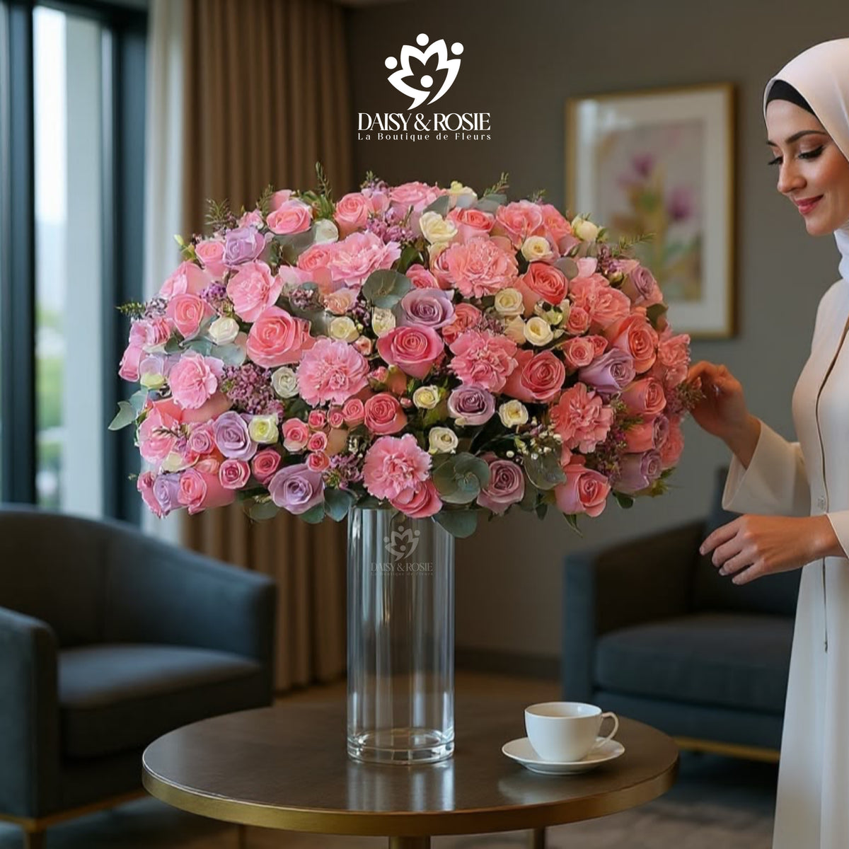 Pastel Sunset Rose Tall Cylinder Arrangement