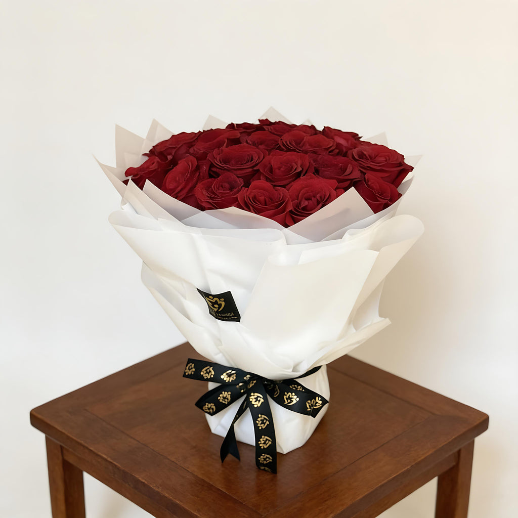 Velvet Red Wrapped Rose Bouquet