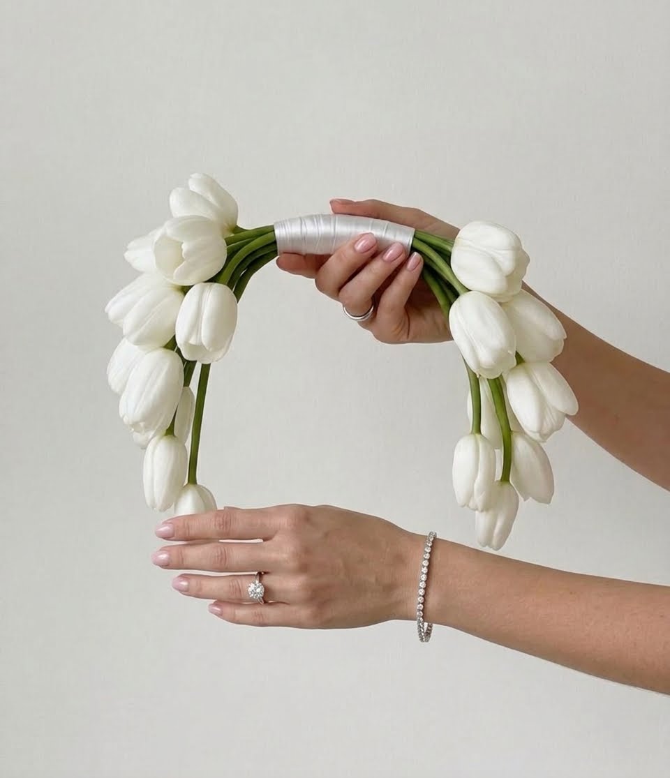 Architectural White Tulip Arch bridal-Bouquet