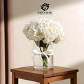 White hydrangeas vase