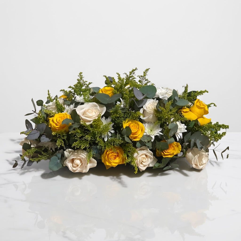 Sunlit Elegance Yellow & White Rose Centerpiece