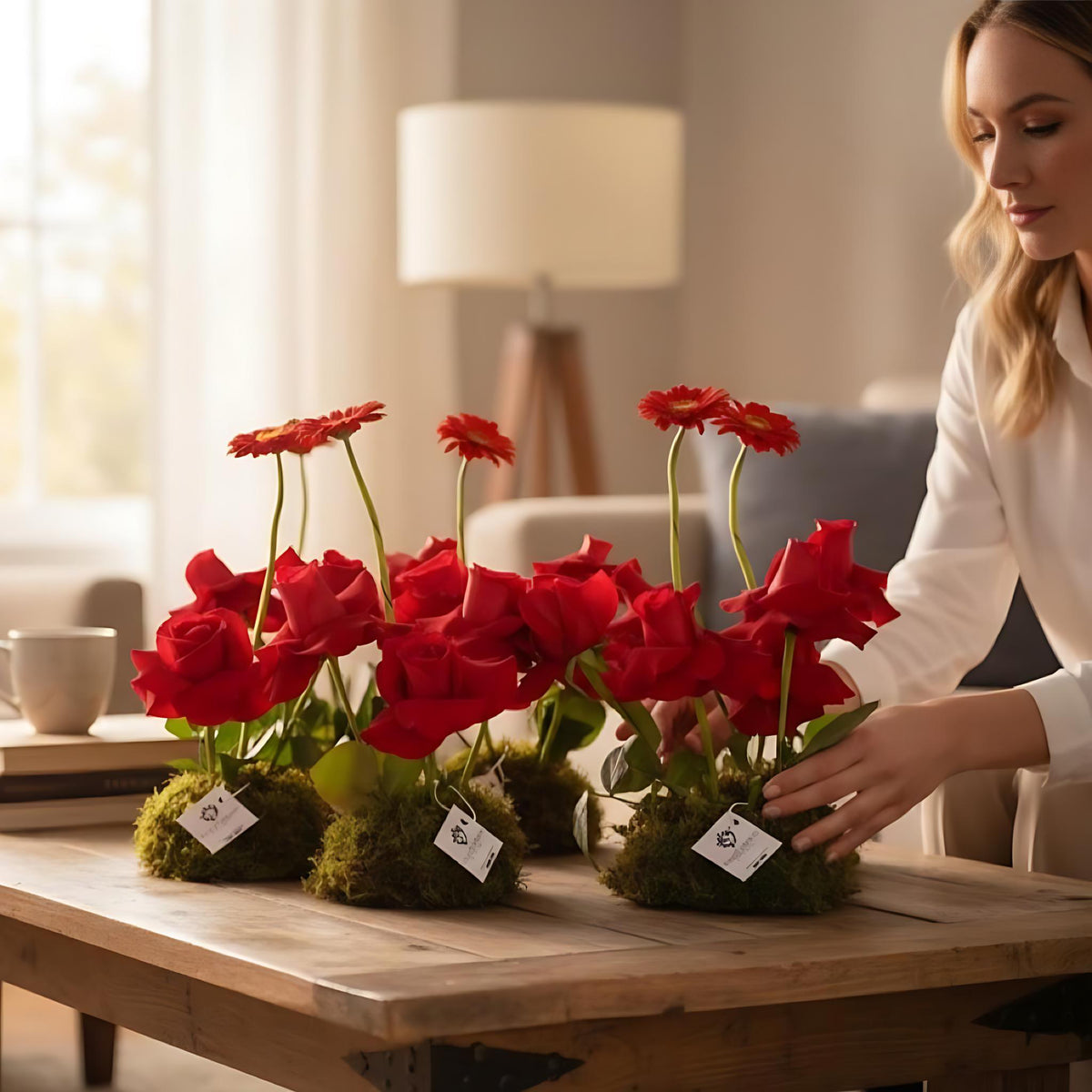 The Coze Red & Moss Botanical Centerpiece