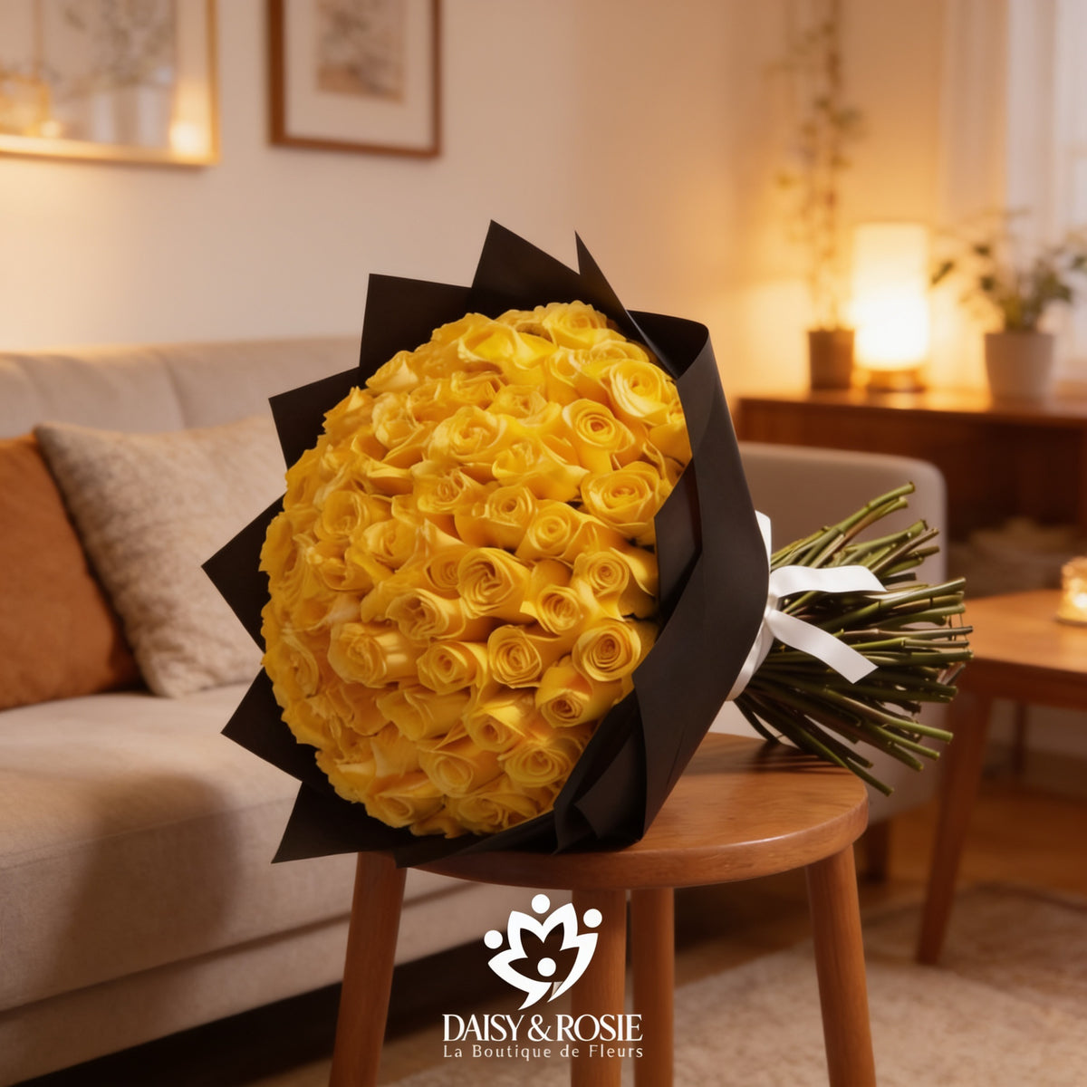 Golden Radiance-100 Fresh Yellow Roses Bouquet