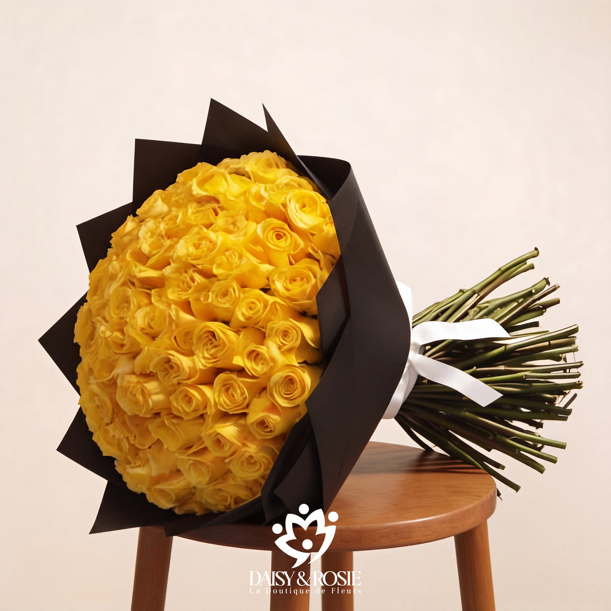 Golden Radiance-100 Fresh Yellow Roses Bouquet