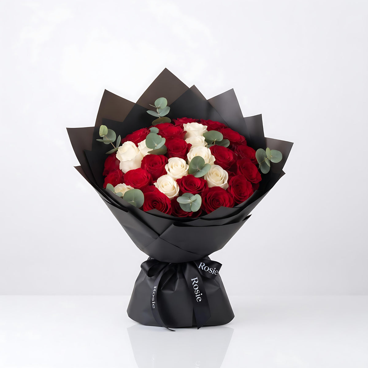 50 Red and White Rose Bouquet