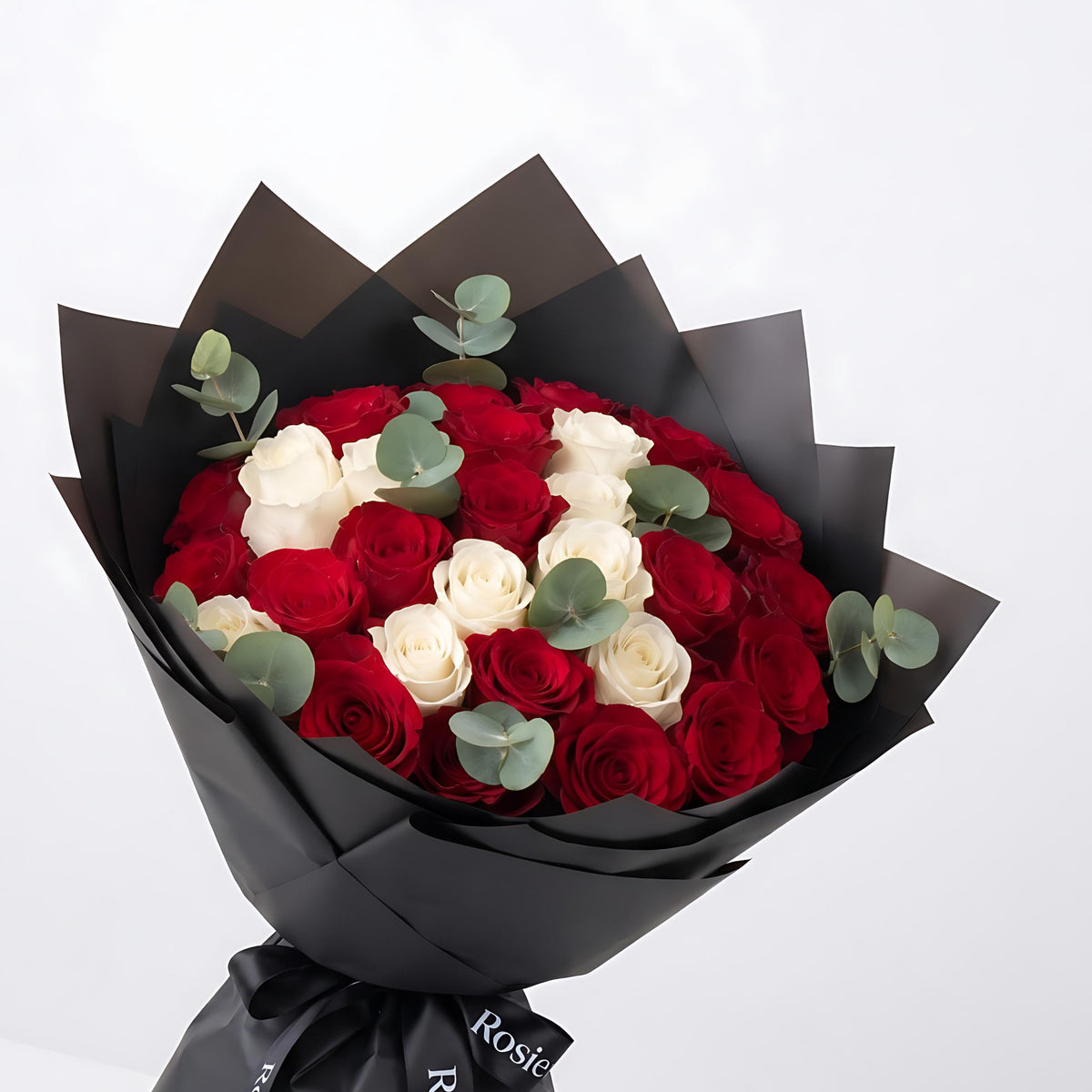 50 Red and White Rose Bouquet