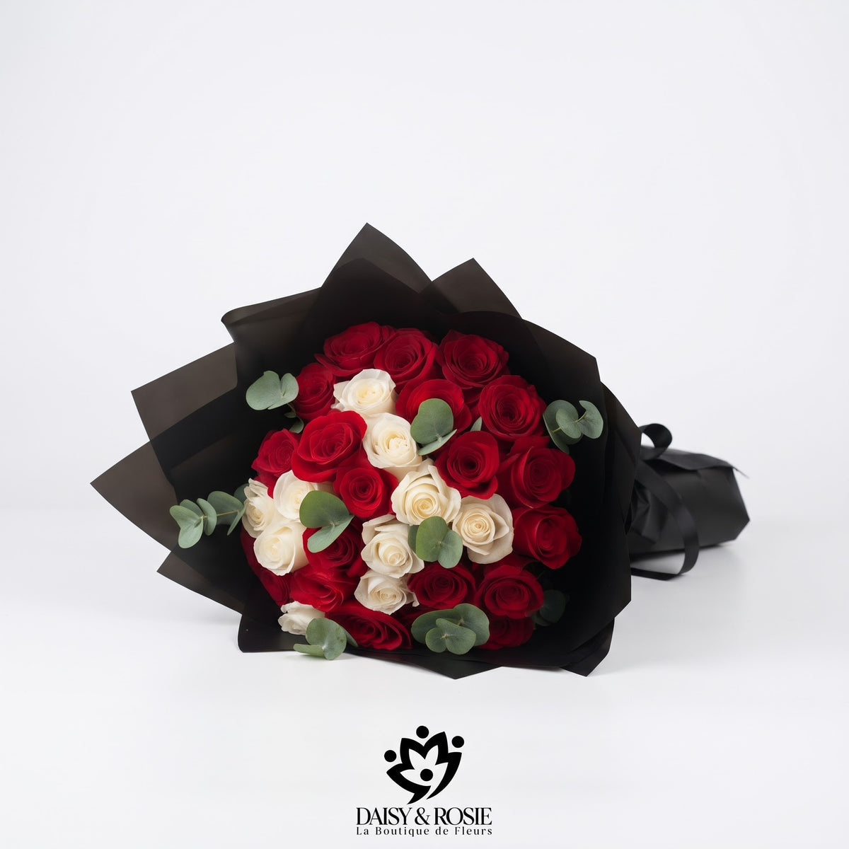50 Red and White Rose Bouquet