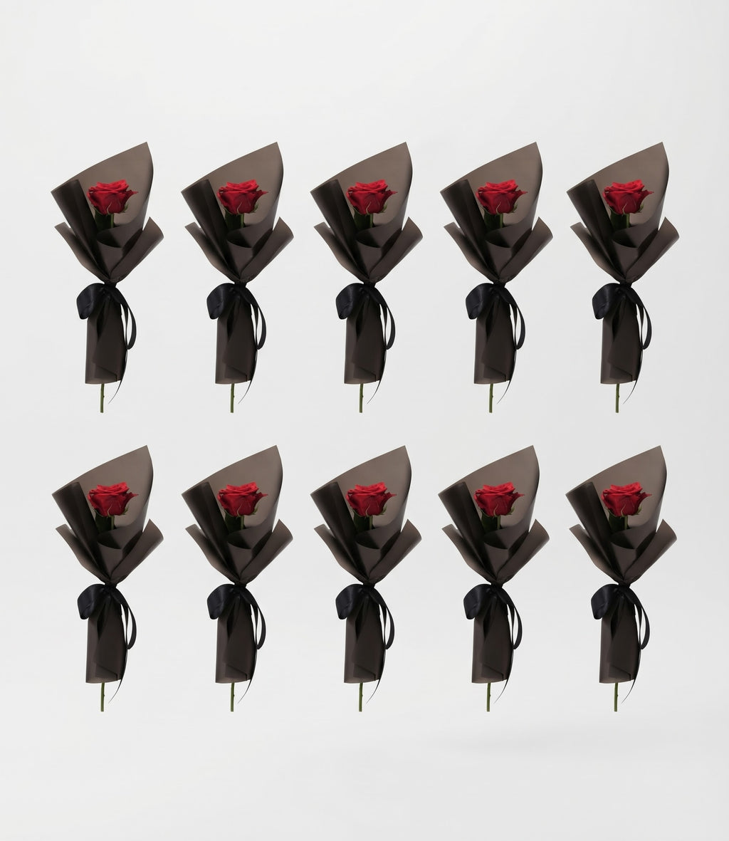 Elegance 10 Piece Single Rose package in Black Wrapping