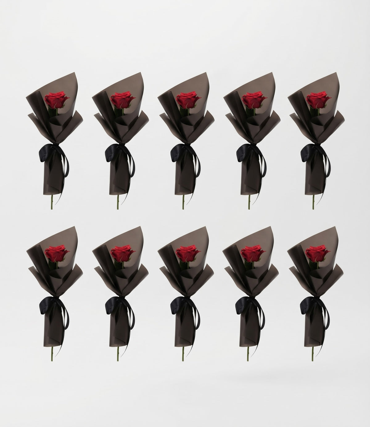 Elegance 10 Piece Single Rose package in Black Wrapping